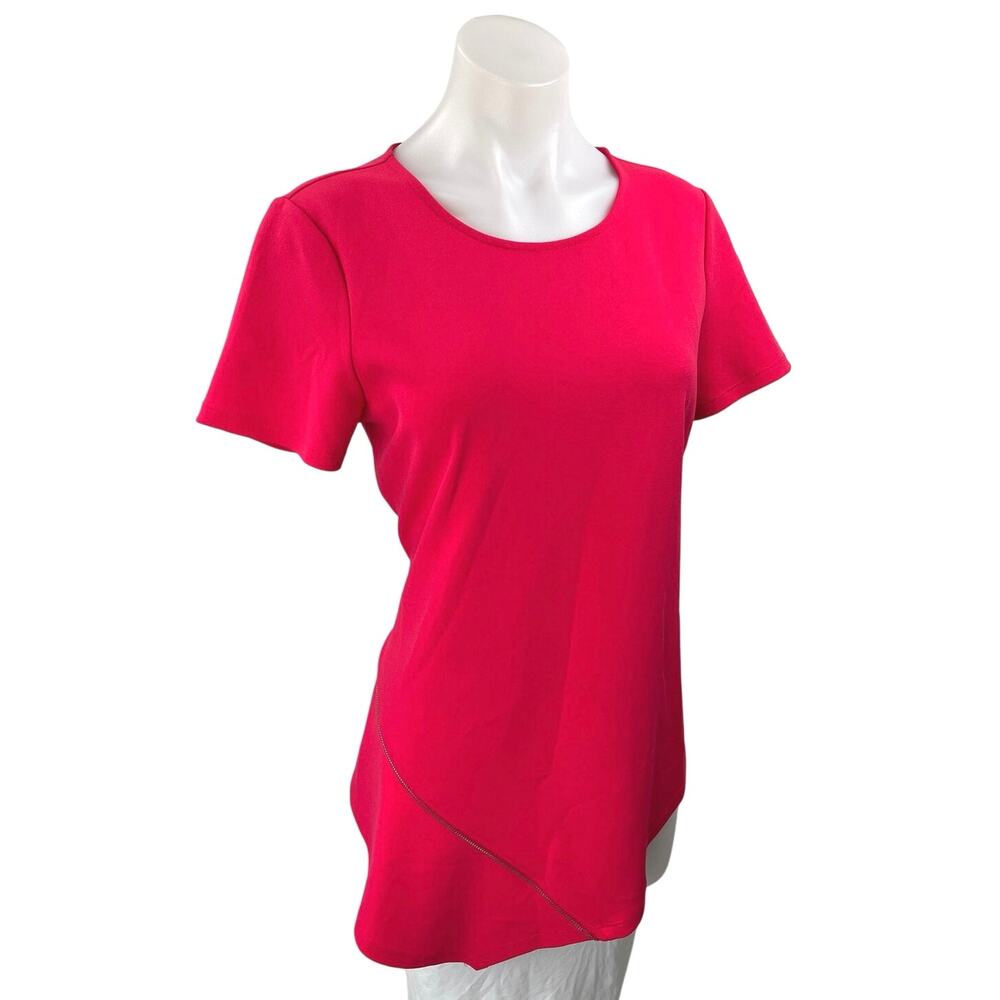 DKNY Women's Pink Short Sleeve Asymmetric Back Zip Blouse Shirt Tunic Top Size M